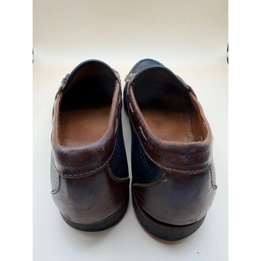 Allen Edmonds Nashua Mens Tassel Kiltie Loafers Two Tone Black Brown Leather 10
